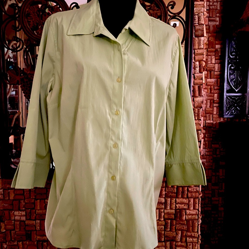 Great Lk New Vintage Como No Iron Classic Lt Spring Green Shirt w 3/4 Sleeves 1X
